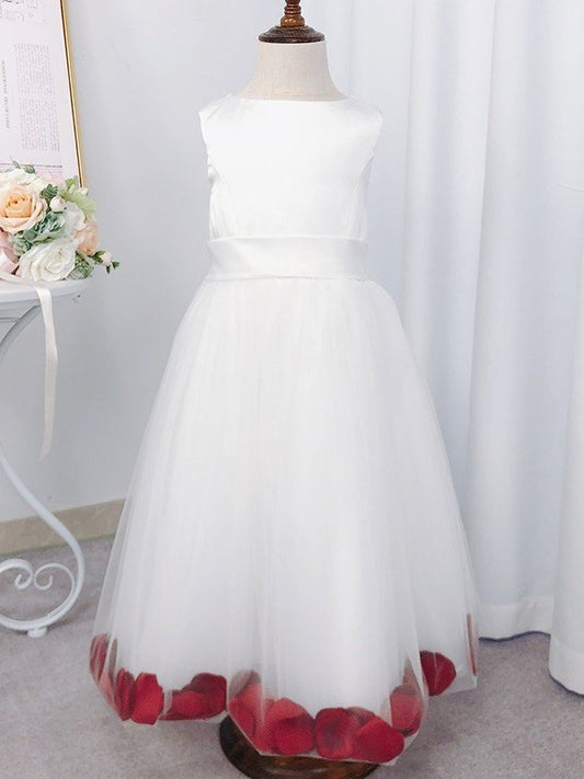 A-Line/Princess Tulle Ruffles Scoop Sleeveless Tea-Length Flower Girl Dresses DEP0007502