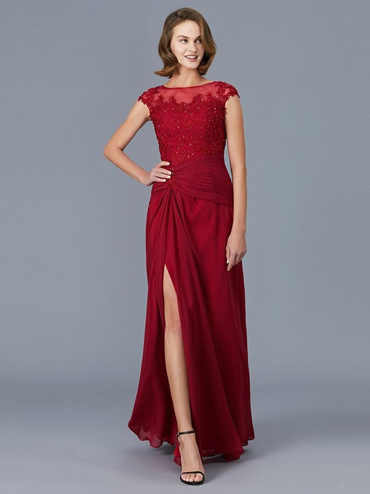 Sheath/Column Scoop Sleeveless Chiffon Ruffles Floor-Length Mother of the Bride Dresses DEP0007361