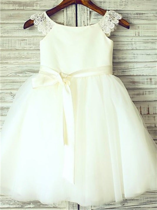 A-line/Princess Sleeveless Scoop Sash/Ribbon/Belt Knee-Length Tulle Flower Girl Dresses DEP0007645