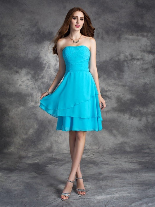 A-line/Princess Strapless Ruffles Sleeveless Short Chiffon Bridesmaid Dresses DEP0005837