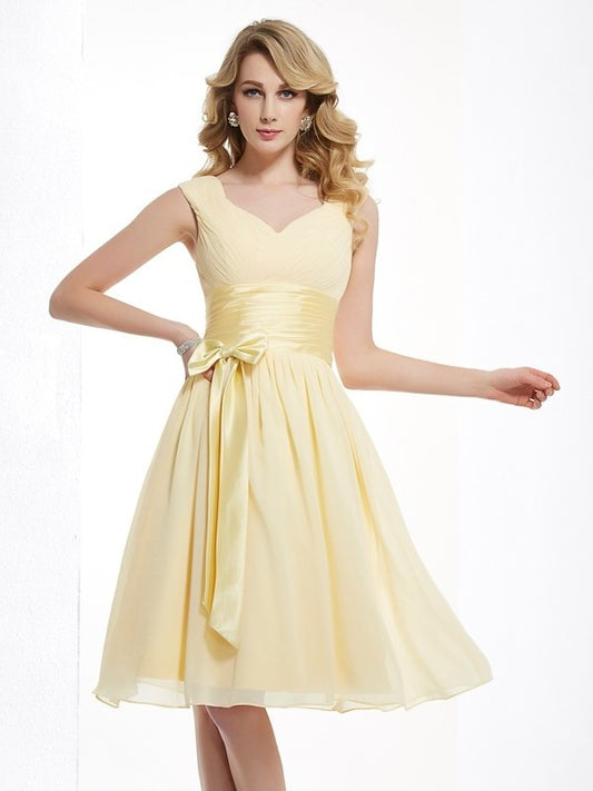 A-Line/Princess Straps Sleeveless Pleats Short Chiffon Bridesmaid Dresses DEP0005096