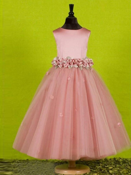 A-line/Princess Scoop Sleeveless Bowknot Long Tulle Flower Girl Dresses DEP0007574