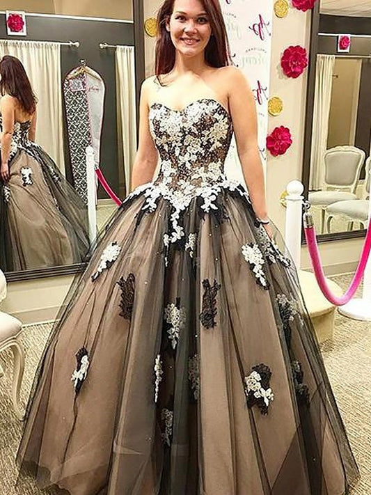 Ball Gown Sleeveless Sweetheart Applique Floor-Length Tulle Dresses DEP0002177