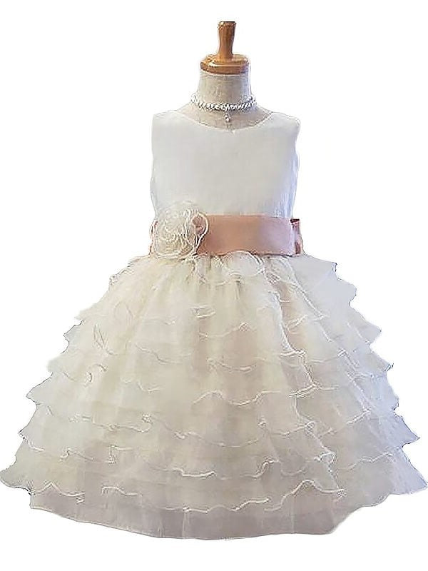 A-Line/Princess Sleeveless Jewel Hand-Made Flower Tulle Short/Mini Flower Girl Dresses DEP0007643