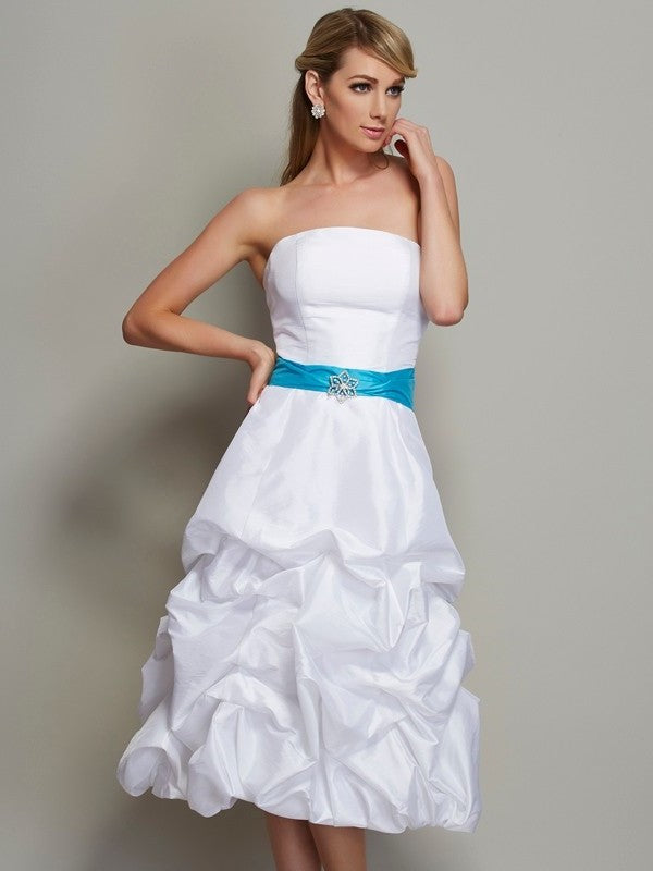 A-Line/Princess Strapless Sleeveless Short Taffeta Bridesmaid Dresses DEP0005786