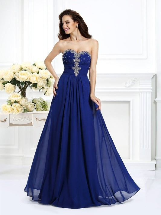 A-Line/Princess Sweetheart Beading Sleeveless Long Chiffon Dresses DEP0003608