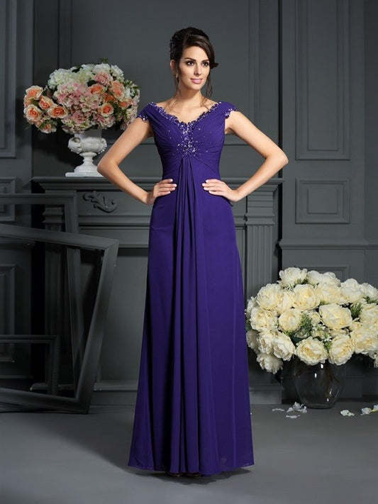 A-Line/Princess V-neck Beading Sleeveless Long Chiffon Mother of the Bride Dresses DEP0007212