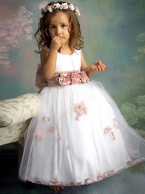 A-line/Princess Sleeveless Scoop Hand-made Flower Long Tulle Flower Girl Dresses DEP0007561