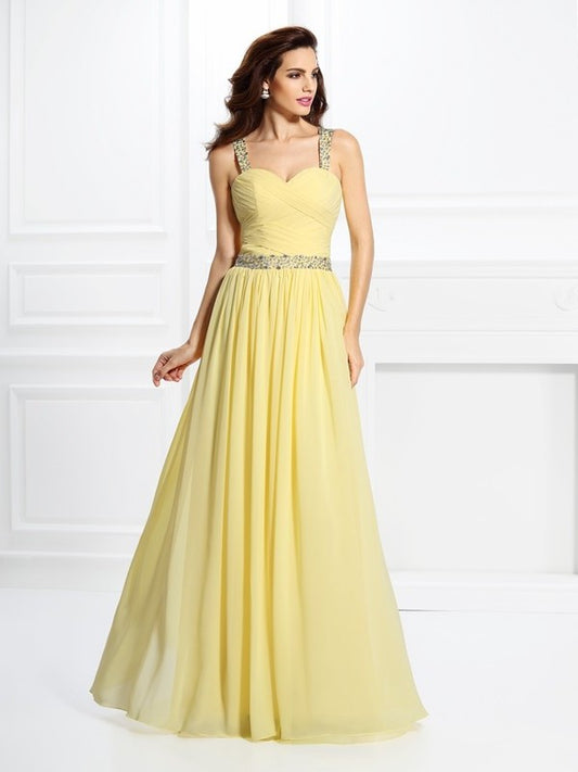 A-Line/Princess Sweetheart Beading Sleeveless Long Chiffon Dresses DEP0003733