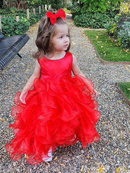 Ball Gown Organza Layers Scoop Sleeveless Ankle-Length Flower Girl Dresses DEP0007478