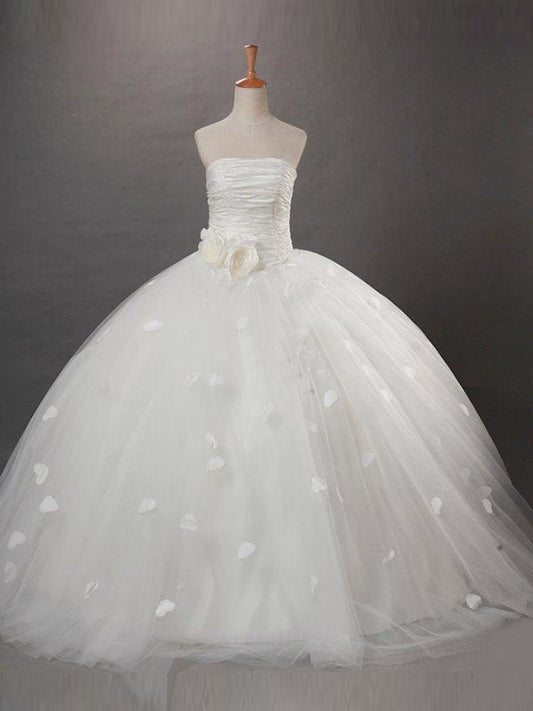 Ball Gown Strapless Ruffles Sleeveless Long Tulle Flower Girl Dresses DEP0007637