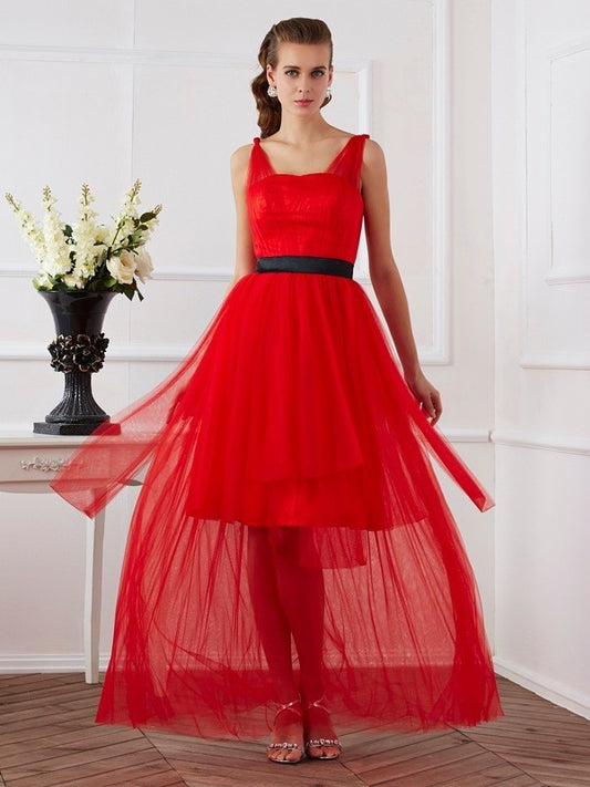 A-Line/Princess Straps Sleeveless Pleats Long Elastic Woven Satin Dresses DEP0004034