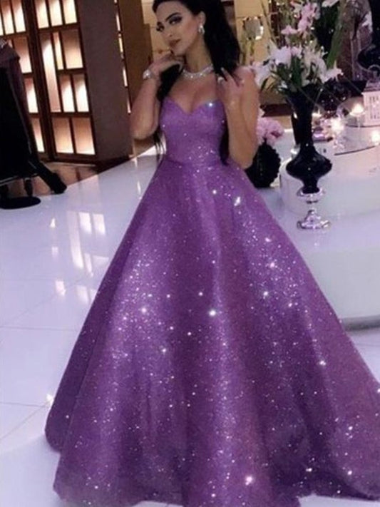 Ball Gown Sequins Sweetheart Sleeveless Ruffles Sweep/Brush Train Dresses DEP0001748