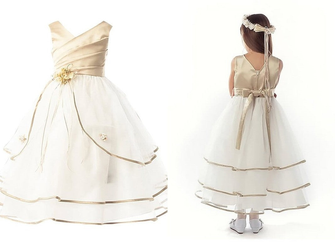 A-line/Princess V-neck Sleeveless Tulle Ankle-Length Flower Girl Dresses DEP0007668