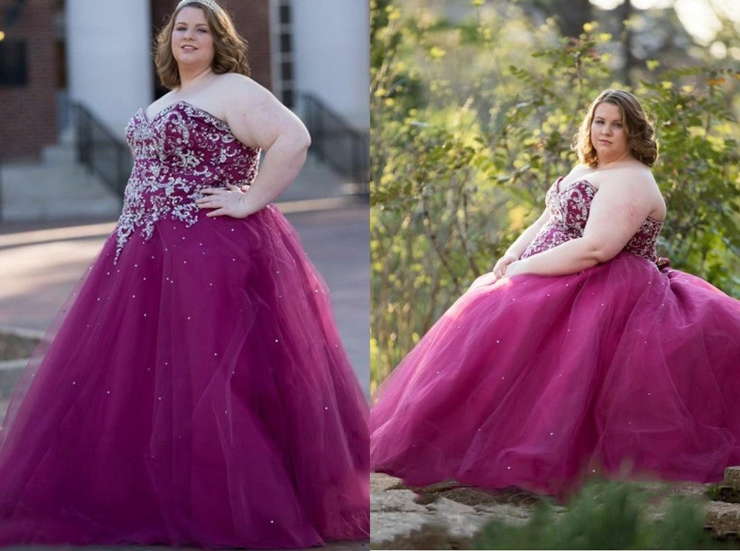 Ball Gown Sweetheart Sleeveless Beading Floor-Length Tulle Plus Size Dresses DEP0003345