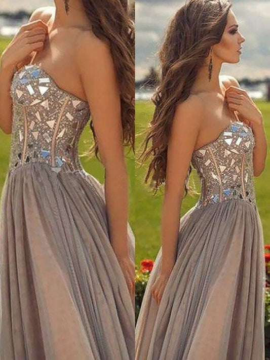 A-Line/Princess Sweetheart Sleeveless Chiffon Beading Floor-Length Dresses DEP0002039