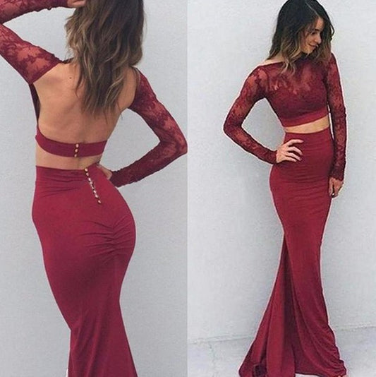 Trumpet/Mermaid Bateau Spandex Long Sleeves Floor-Length Dresses DEP0002027