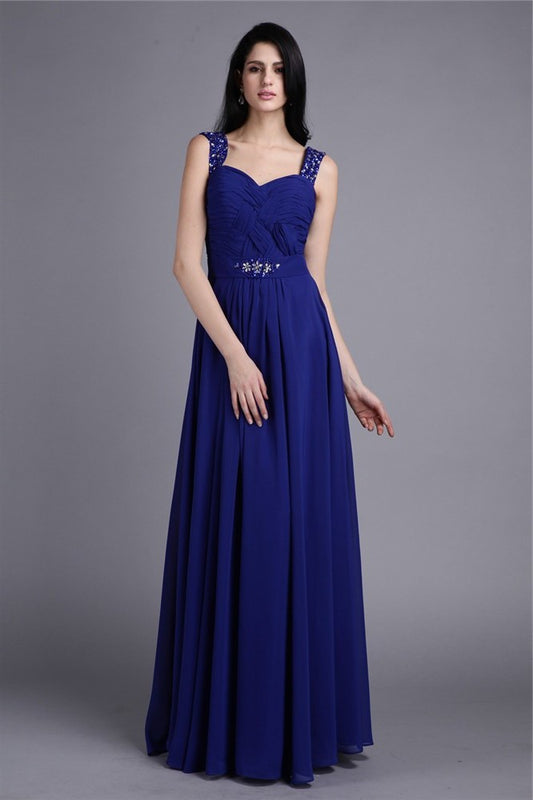 A-Line/Princess Straps Sleeveless Beading Long Chiffon Dresses DEP0004542