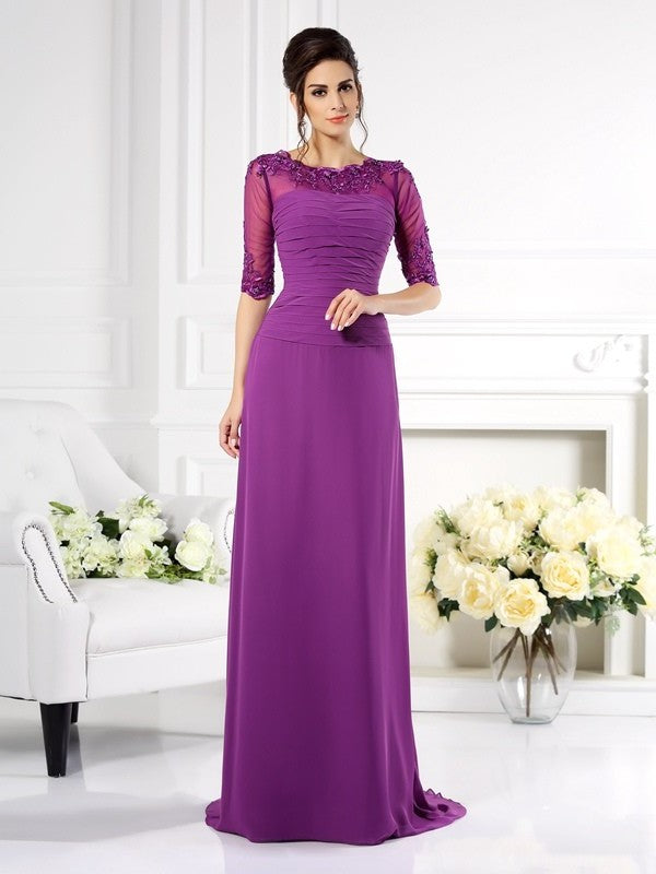 Sheath/Column Scoop Applique 1/2 Sleeves Long Chiffon Mother of the Bride Dresses DEP0007134