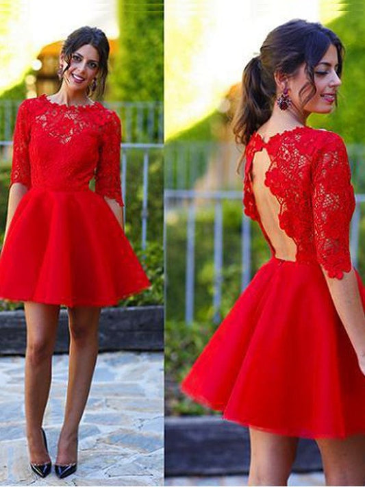 A-Line/Princess Scoop 1/2 Sleeves Lace Short/Mini Dresses DEP0008218