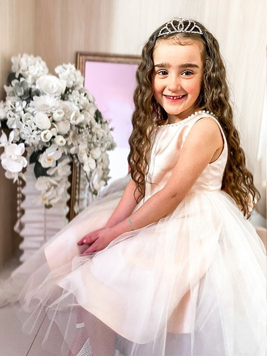 A-Line/Princess Tulle Bowknot Scoop Sleeveless Knee-Length Flower Girl Dresses DEP0009290