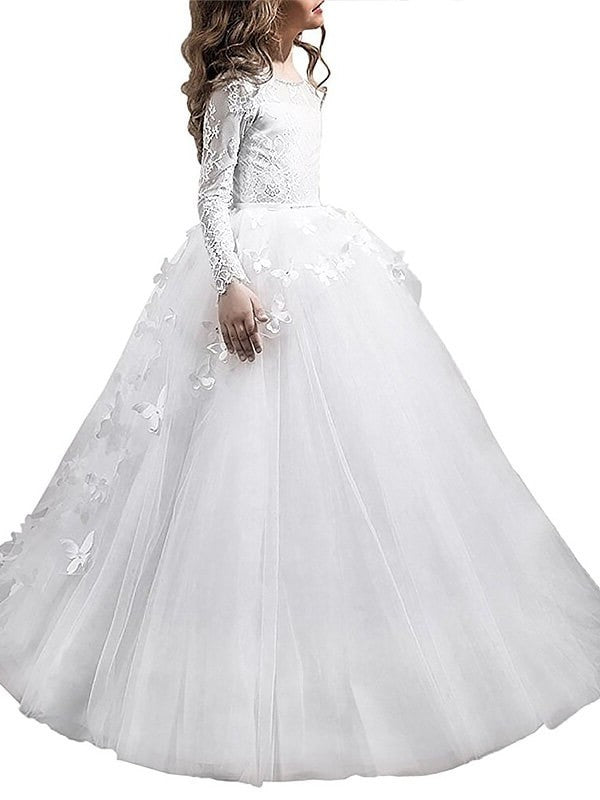 Ball Gown Scoop Long Sleeves Floor-Length Tulle Flower Girl Dresses DEP0007623