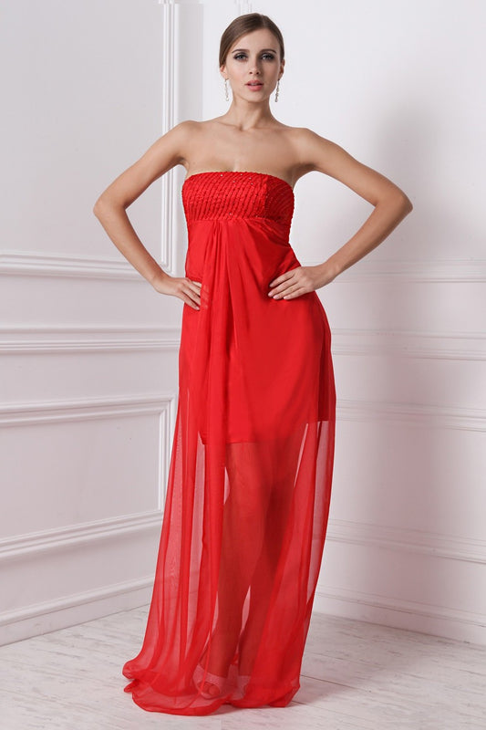 A-Line/Princess Strapless Sleeveless Beading Long Chiffon Bridesmaid Dresses DEP0005577