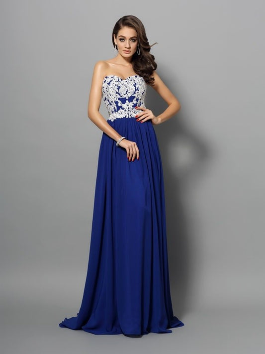 A-Line/Princess Sweetheart Applique Sleeveless Long Chiffon Dresses DEP0003401