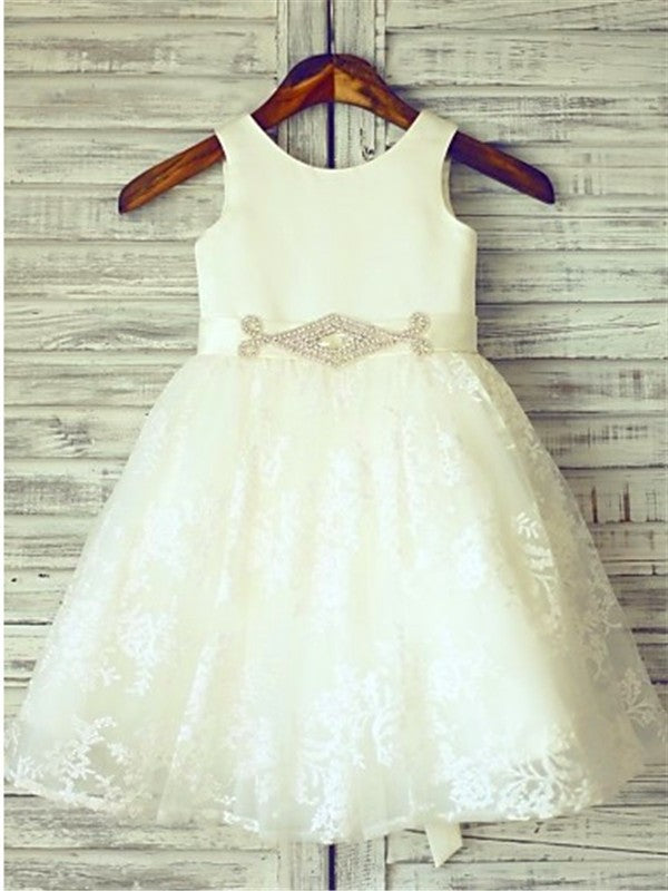 A-line/Princess Scoop Sash/Ribbon/Belt Sleeveless Knee-Length Lace Flower Girl Dresses DEP0007628