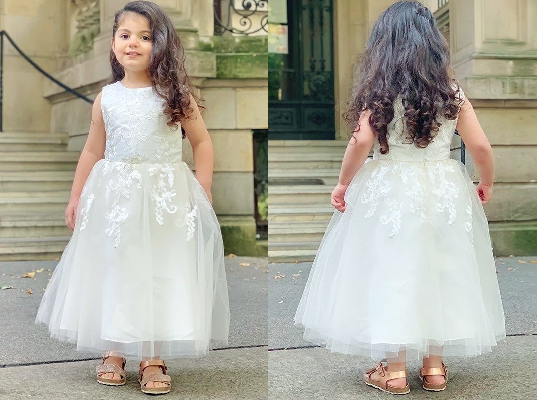 A-Line/Princess Tulle Lace Scoop Sleeveless Ankle-Length Flower Girl Dresses DEP0007499