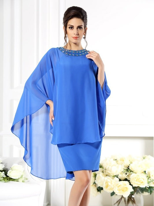 Sheath/Column Bateau 3/4 Sleeves Short Chiffon Mother of the Bride Dresses DEP0007181