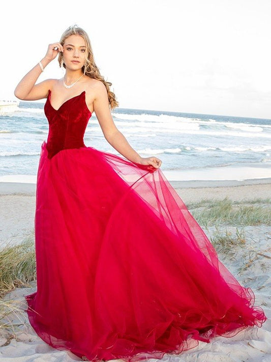 Ball Gown Sweetheart Tulle Sleeveless Court Train Dresses DEP0001689