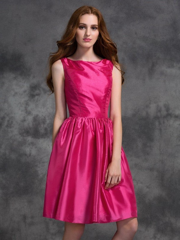 A-line/Princess Bateau Ruched Sleeveless Short Taffeta Bridesmaid Dresses DEP0009311