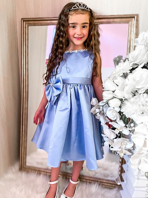 A-Line/Princess Satin Bowknot Scoop Sleeveless Knee-Length Flower Girl Dresses DEP0009289