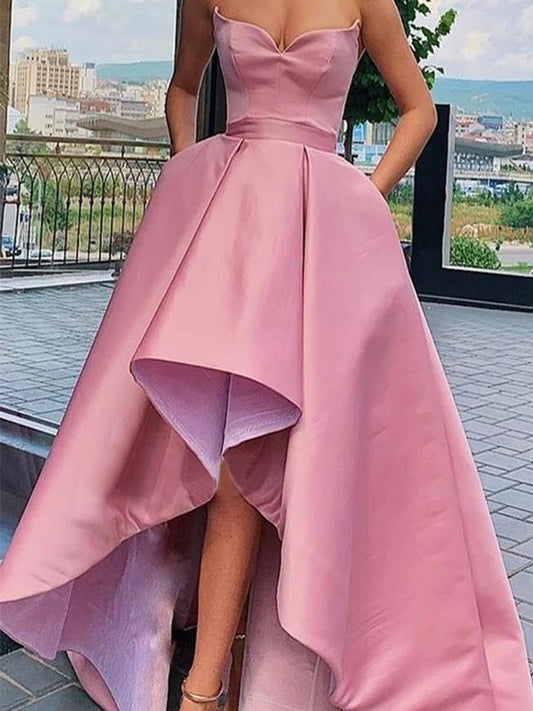 A-Line/Princess Satin Ruffles Sweetheart Sleeveless Asymmetrical Dresses DEP0001780