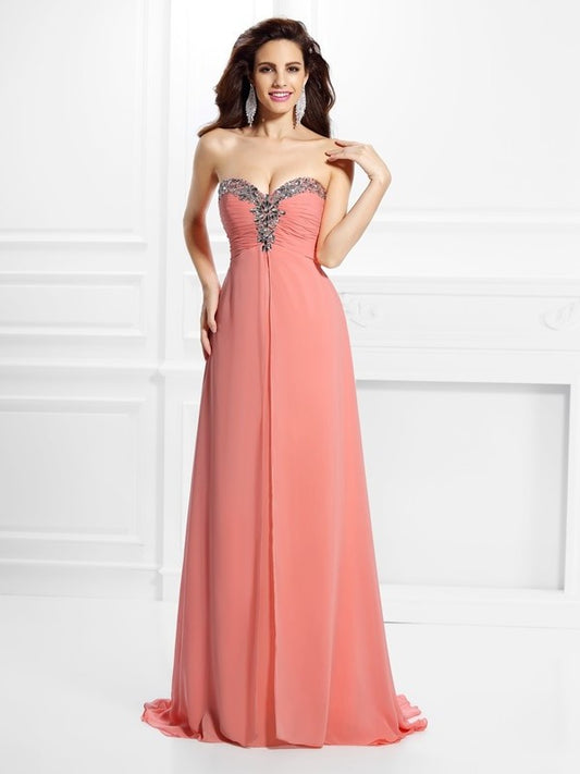 A-Line/Princess Sweetheart Beading Sleeveless Long Chiffon Dresses DEP0003801