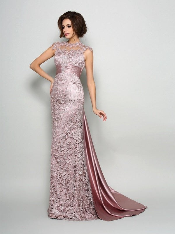 A-Line/Princess High Neck Sleeveless Long Elastic Woven Satin Mother of the Bride Dresses DEP0007071