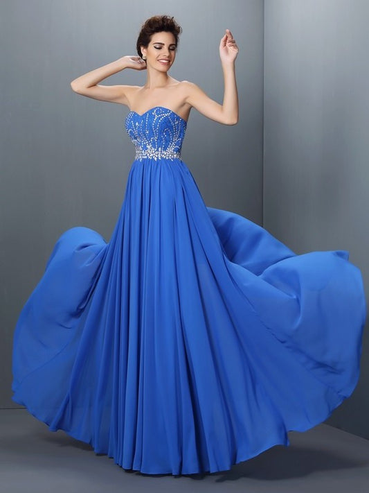 A-Line/Princess Sweetheart Beading Sleeveless Long Chiffon Dresses DEP0004103