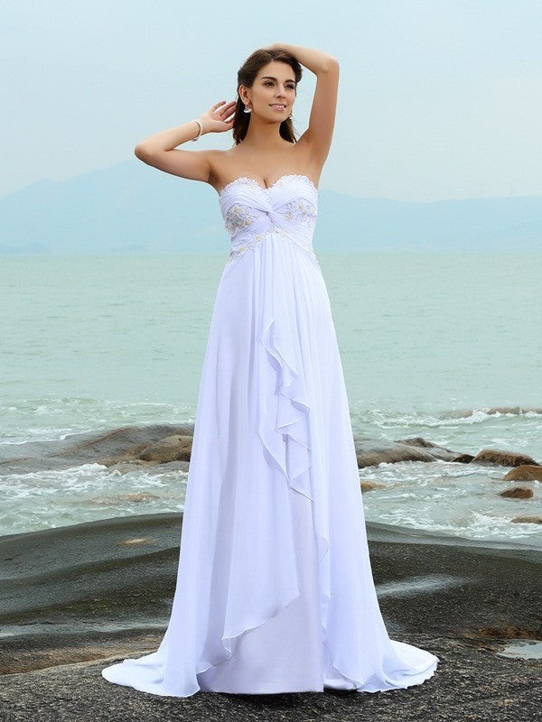 A-Line/Princess Sweetheart Beading Sleeveless Long Chiffon Beach Wedding Dresses DEP0006309