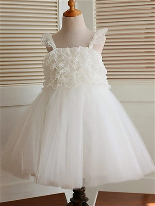 A-line/Princess Sleeveless Straps Ruffles Tea-Length Organza Flower Girl Dresses DEP0007782