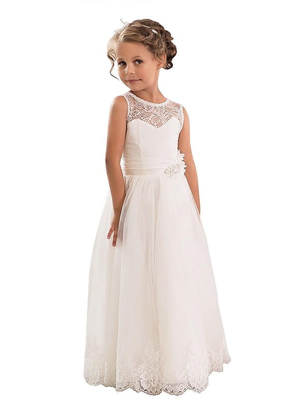 A-line/Princess Scoop Sleeveless Tulle Floor-Length Flower Girl Dresses DEP0007641