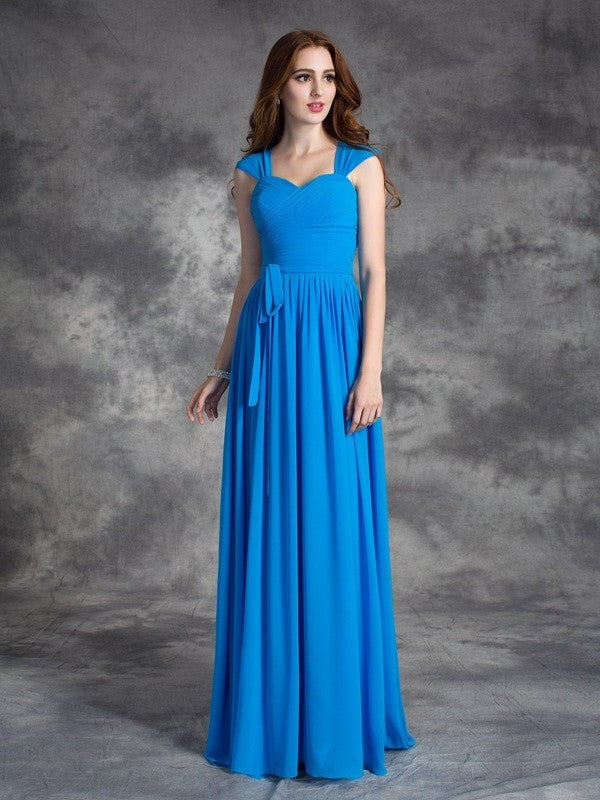 A-line/Princess Straps Ruffles Sleeveless Long Chiffon Bridesmaid Dresses DEP0005800