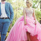 Ball Gown Sleeveless Sweetheart Tulle Sweep/Brush Train Pearls Plus Size Dresses DEP0003130