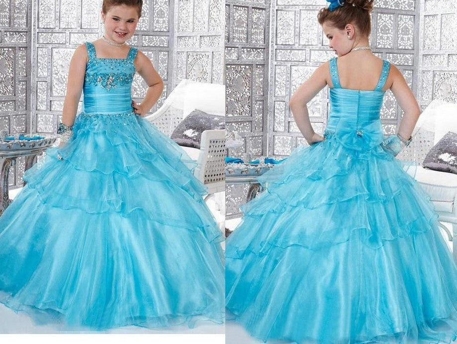 Ball Gown Straps Beading Sleeveless Long Organza Flower Girl Dresses DEP0007778