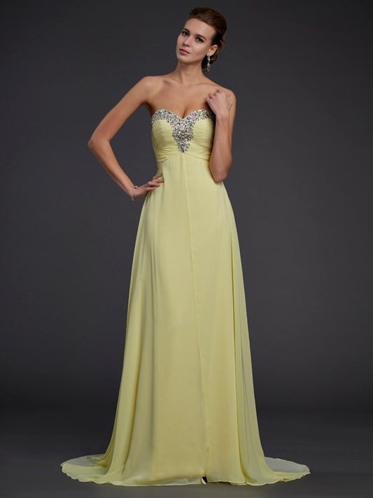 A-Line/Princess Sweetheart Beading Long Sleeveless Chiffon Dresses DEP0003920