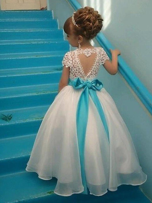 Ball Gown Short Sleeves Scoop Floor-Length Beading Organza Flower Girl Dresses DEP0007621