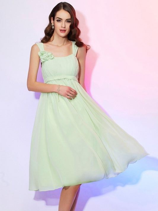 A-Line/Princess Straps Sleeveless Pleats Short Chiffon Bridesmaid Dresses DEP0005216