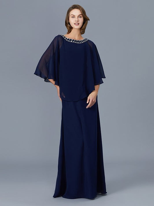 Sheath/Column Scoop Beading Long Sleeves Chiffon Floor-Length Mother of the Bride Dresses DEP0007372