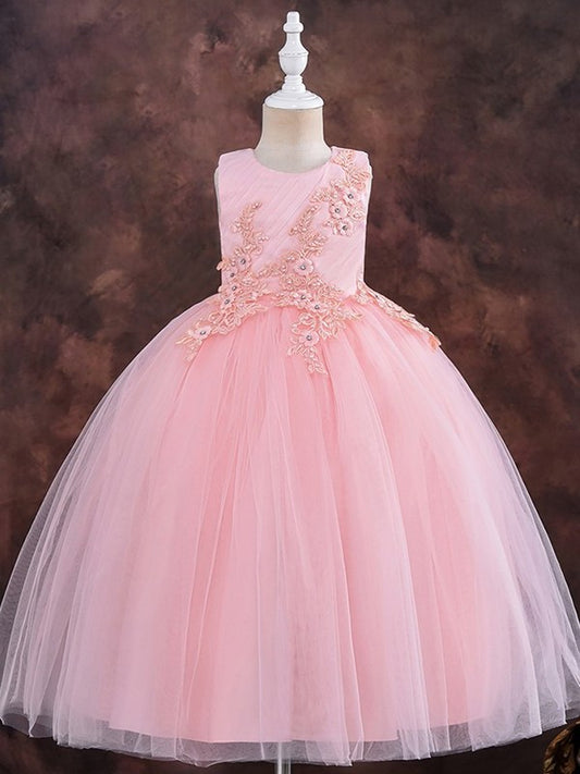 Ball Gown Tulle Applique Scoop Sleeveless Ankle-Length Flower Girl Dresses DEP0007517