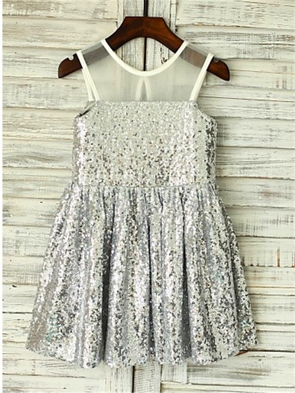 A-line/Princess Scoop Sleeveless Tea-Length Sequins Flower Girl Dresses DEP0007801